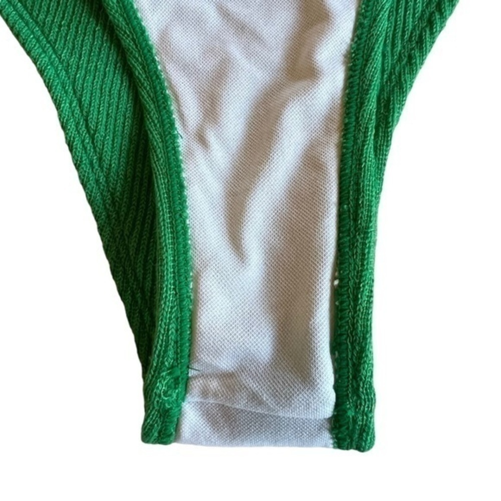 Ribbed Green High Waisted Cheeky Bikini Bottom - Picture 4 of 7